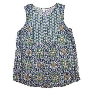 Womens J. Jill Sleeveless Lightweight Tank Top Blue Green Mandala Floral Print L